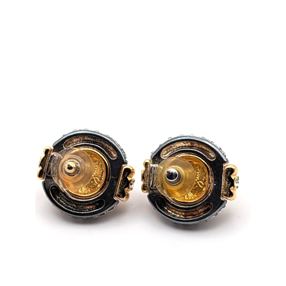 Jesara Vintage Gold Black Glass Cabochon Statement Clip On Earrings - Picture 10 of 10